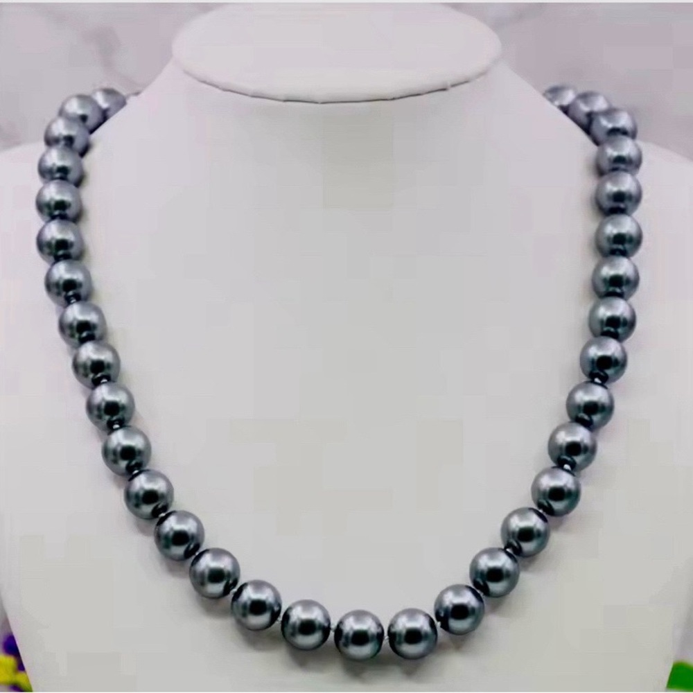 Natural South Sea Silver Grey 8/10mm Pearl Beaded Necklace 925 Clasp